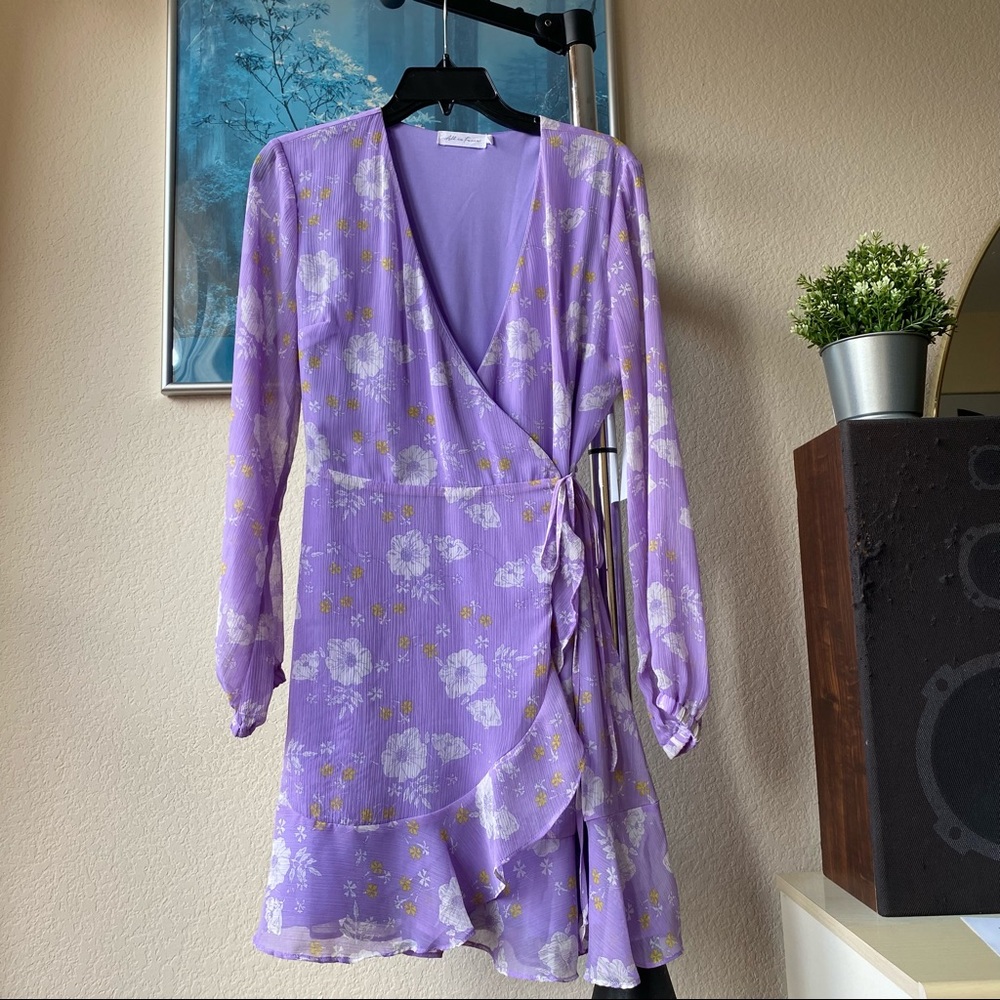 Purple floral wrap dress